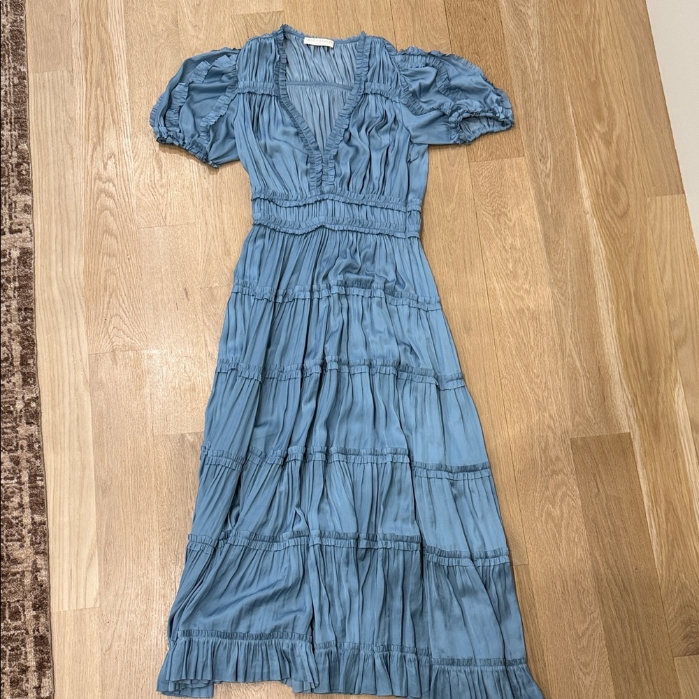Ulla Johnson Dusty Blue Tiered Midi Dress